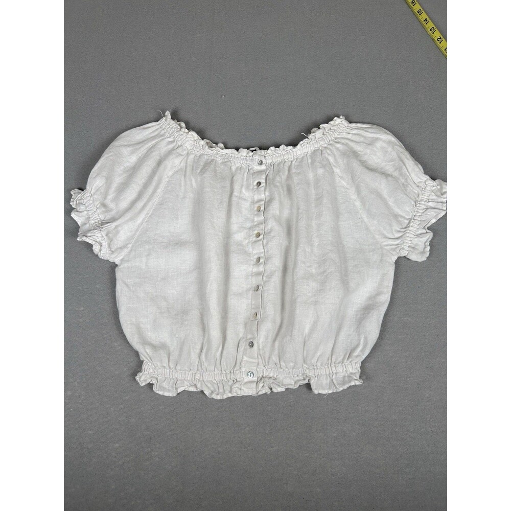 Zara trf collection linen cottagecore peasant top crop top puff sleeve Womens S